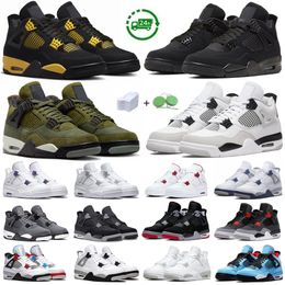 4 basketskor för män kvinnor 4s sneaker militär svart katt tallgrön Seafoam White Oreo Red Thunder Unc Bred Cacao Medium Olive Sail Mens Trainers Sports Sport