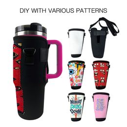 Sublimation Reusable Neoprene Iced Coffee Cup Sleeve Handle Insulated Sleeves Cup Cover Holder Idea for 20oz Tumbler Cups faster