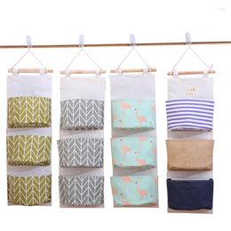 Storage Bags 9 Color Wall Sundry Fabric Cotton 3 Pocket Hanging Holder Bag Rack Makeup Cosmetic Organizer Basket Box AU1048