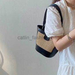 Shoulder Bags Style Luxury Designer Straw Leather Bucket Bag Summer Shape Handbagcatlin_fashion_bags