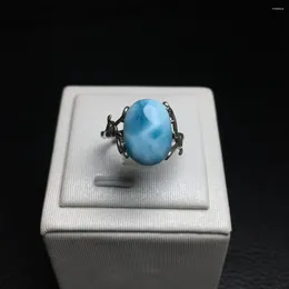 Cluster Rings 1 Pc Fengbaowu Natural Larimar Ring 925 Sterling Silver Crystal Reiki Healing Stone Fashion Jewelry Gift For Women Men