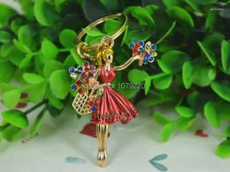 Keychains Girl Flowers Basket Fashion Beauty Keyring Rhinestone Crystal Charm Pendant Car Key Bag Chain Gift