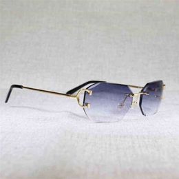 2023 Designer Glasses New Vintage Rimless C Wire Sunglasses Men Eyewear Women For Summer Diamond Cutting Clear Glasses Metal Frame Oculos Gafas 05rt