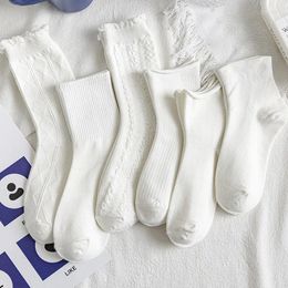 Women Socks Women's Cotton Summer Lace Mid-Calf White Thin Breathable Sweat Anti-Slip Fashion Cute Student