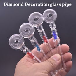 New Diamond Design Glass Oil Burner Pipe Color High Quality Glass Pipes Transparent Great Tube Hand Smoking Pipe 12cm Lenght 30mm Ball Free Shipping