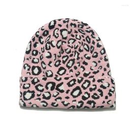 Berets Leopard Print Outdoor Cold Protection Men Knitted Hat Autumn Winter Keep Warm Elasticity Women'S Skull Cap