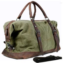 Duffel Bags Vintage Military Canvas Leather Men Travel Carry On Luggage Tote Large Weekend Bag Overnight
