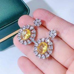 Dangle Earrings Fashion 925 Silver Luxury Zircon Female Flashing Flower Crystal Party Wedding Jewelry Gift Wholesale