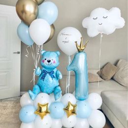 Other Event Party Supplies 45pcs Crown Number 1 Balloon Blue Assemble Bear Balloons Set Baby Boy 1St First Birthday Globos Shower Decorations 230406