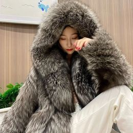 Women's Fur Faux 2023 Imitation Fox Hair Thicken High Quality Hooded Women Coat Winter Fashion Temperament Overcoat Y240 231106