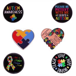 10 Pcs/Lot Fashion Brooches Autism Awareness Puzzle Heart Autistic Pin Enamel Brooch Alloy Metal Badges Medical Lapel Pins Brooches Mental Health Jewellery