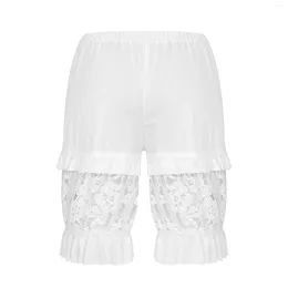 Women's Shorts Women Safe Lace Patchwork Ruffles Bloomers White High Waist Elastic Waistband For Role Play Masquerade Theme Party