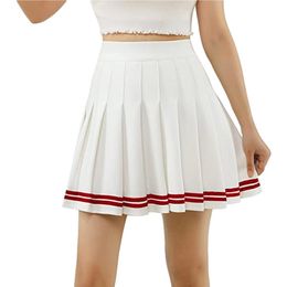 Skirts Y2k Summer Korean Fashion Short Women's Skiing Leisure High Waist Slim Elastic Stripes Harajuku Pleated School Mini A-line Skiing 230406