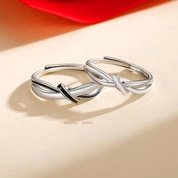 Cluster Rings Selling Silver Colour Fashion Glue Drop Black And White Couple Complex Open Ring Gift J1136