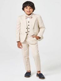Men's Suits Sand Cotton Trendy Men Wedding Suit 3 Piece Business Formal Kids Blazer Tank Pant Set 2-16 Years Evening Dress