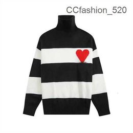 Ami High Collar France Fashion Designers Sweaters De Coeur Embroidered a Heart Pattern Turtleneck Knitted for Men Women 999M