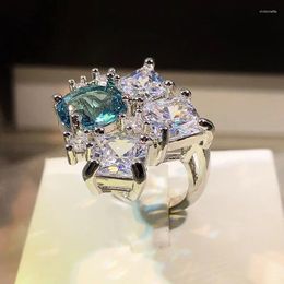 Cluster Rings 2023 Est Exquisite Natural Topaz Paraiba Ring Plated Silver Ladies Sky Sapphire Open Party Birthday Gift