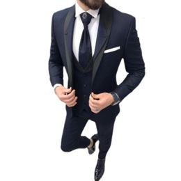 Men's Suits Blazers Men's Set Navy Blue Slim Fit Wedding Formal Dress Groom Dress Evening Dress 3 Pieces Beauty Party Jacket Trousers Vest 230406