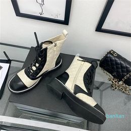 Designer Boots patchwork leather bootie women laceup flatheeled black and white platform ankle boots