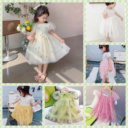 Girls Dresses Korea Summer Autumn Long Sleeve Pink Angel Wings Puff Fashion Kids Apparel Childs Clothes 230406