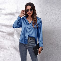 Women's Blouses Shirts Satin Fashion s Tops Basic Elegant White Long Sleeve 2023 Spring Female Clothing 230404