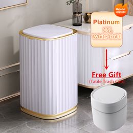 Waste Bins 12/15L Intelligent Sensor Garbage Bathroom Toilet and Garbage Bin Provide the Automatic Sensing Waterproof Bin with Narrow Seams and Cover 230406