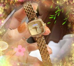 High Quality Women Small Square Bee Dial Watch Hip Hop Iced Out Stainless Steel Diamonds Ring Clock Quartz Movement Lovers Chain Bracelet Super Cool Wristwatch Gifts