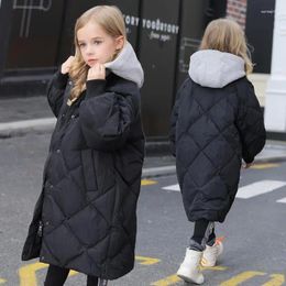 Down Coat 2023 Winter Thicken Cotton Coats For Girls Hooded Jackets Kids Outerwear Clothing Baby Long Warm Solid Parkas Snowsuit W77