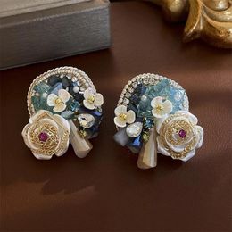 Dangle Earrings 2023 Luxury Pearl Flower Bow Exqusite For Women Korean Style Fashion Elegant Crystal Party Wedding Jewellery Ornament