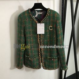 Women Tweed Jacket with Brooch Crew Neck Long Sleeve Jackets Winter Windproof Casual Style Outerwear
