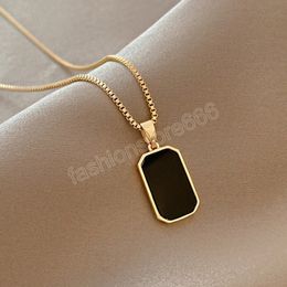 Stainless Steel Minimalist Square Pendant Korean Black Women's Gold Color Vintage Necklace Exquisite Long Jewelry Gift