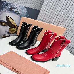 2023-autumn and winter women's boots pointed high heels stiletto leather black white zipper Martin boot metal buckle letter decoration