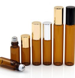 2021 new Refillable Amber 3ml 5ml 10ml ROLL ON Bottles for Fragrance PERFUME ESSENTIAL OIL Bottle with Steel Metal Roller Ball LL