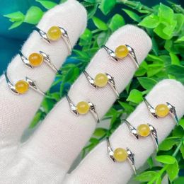 Cluster Rings 15pcs 6mm Raw Beeswax Gems Stone Yellow Crystal Ring Open Copper Band For Wedding Women Anniversary Jewelry