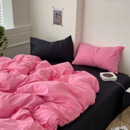 Bedding sets Korean Princess Pink Seersucker Kawaii Down Duvet Cover Solid Large Double Sheet Set 231106