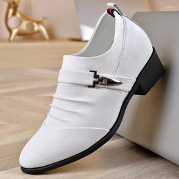 Dress Shoes Men's Formal Leather Business Cowhide White Breathable 7cm Pointed British Style