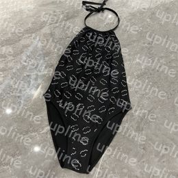 rhinestone Letter Swimwear Women Sexy Halter One Piece Biquinis Summer Outdoor Backless Swimsuit Quick Dry