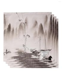 Table Napkin 4pcs Landscape Ink Painting Square Napkins 50cm Party Wedding Decoration Cloth Kitchen Dinner Serving