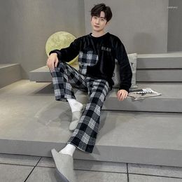 Men's Sleepwear Pajamas Autumn Winter Coral Velvet Loungewear Suit Thick Insulation Male Cartoon Cute Flannel Home Clothing Set