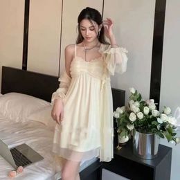 Wedding Robe Lace Guaze Sling Nightdress Women Sexy Pamas Sleepwear Bathrobe Bride Bridesmaid Casual Home Clothes Nightwear