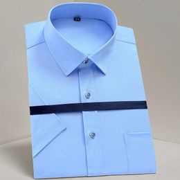 Men's Dress Shirts Stretch Non Iron Solid Classic White Blue Shirt With Pocket Long Sleeve Formal Business Standard-fit BasicMen's