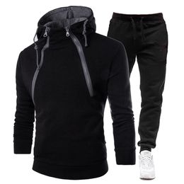 Men's Tracksuits Men's Warm Jogging Set Autumn Winter Zipper Hoodie and Sweatpants 2-Piece Casual Hooded Zipper Sports Tight 230406