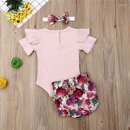 Clothing Sets Baby Girls Clothes Set Pink Short Sleeve Shirt For Flower Print Panties Kids Headband Girl Hair Accessories