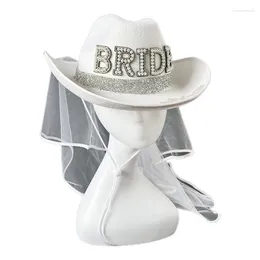 Berets Summer White Veil Cowboy Hat For Bride Cosplay Wedding Party Taking Po Dropship