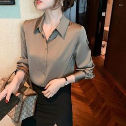 Women's Blouses Elegant Satin Long Sleeve Women 2023 Vintage White Silk Shirt Casual Loose Button Up Female Shirts Tops E209