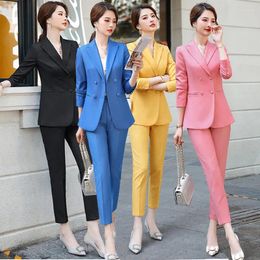 Women's Two Piece Pants YellowProfessional Suit Set For Women 2023 Autumn/Winter Korean Version High End Fashion Temperament Interview Sales