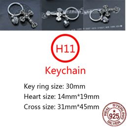 H11 S925 Sterling Silver Keychain Fashion Car Keychain Bag Buckle Cross Flower Heart Letter Pendant Personalised Punk Hip Hop Jewellery Style Gift for Lovers