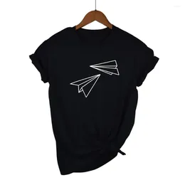 Women's T Shirts Paper Airplane Print Women Tshirt Cotton Casual Funny Shirt For Lady Top Tee Hipster Tumblr Drop Ship