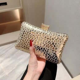 Evening Bags Trendy Advanced Texturing Small Clutches Simple Golden Colour Box Handbags For Women Wedding Party Purse Chain Shoulder Bag 2023