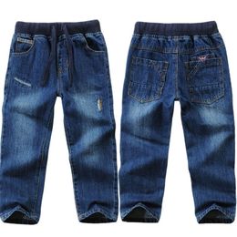 Jeans Boys' Blue Jeans Classic Fashion Design Elastic Waistline Children's Jeans 3-14 Years Old Trousers LM121 230406